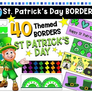 St. Patrick’s Day Borders | 40 Printable Bulletin Board Trim | Digital Classroom Decor | Shamrock, Rainbow, Leprechaun Theme