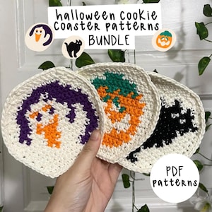 Pacchetto di modelli per sottobicchieri di biscotti di zucchero all'uncinetto di Halloween (fantasma, zucca e gatto spettrale) / 3 modelli PDF / Sottobicchieri di biscotti di zucchero Pillsbury