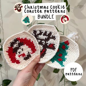 Holiday Crochet Sugar Cookie Coaster Pattern Bundle (Snowman, Reindeer AND Christmas Tree) | 3 PDF PATTERNS | Pillsbury Crochet Cookie Decor