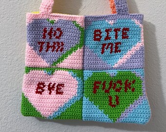 Anti-Love Candy Conversation Hearts Patrón PDF descargar / Patrón de ganchillo / Posavasos, Tapiz