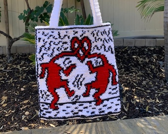 Keith Haring "Heart of Heads" Crochet Bag and Tapestry Pattern - PDF download | Crochet Pattern ONLY