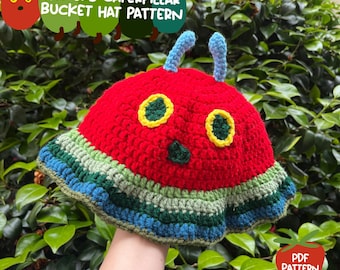 Patrón de gorro de pescador de crochet de la Oruga Hambrienta / Patrón PDF solamente