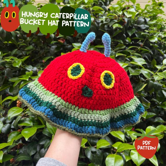 はらぺこあおむしのかぎ針編みバケットハットのパターン | PDFパターン