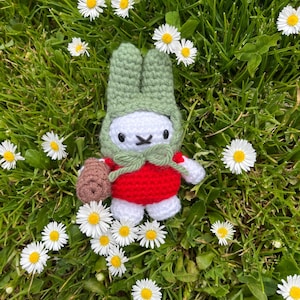 Miffy with Hat and Basket Crochet Keychain | Cute Handmade Bunny bag decor purse charm accessory toy | Made to Order