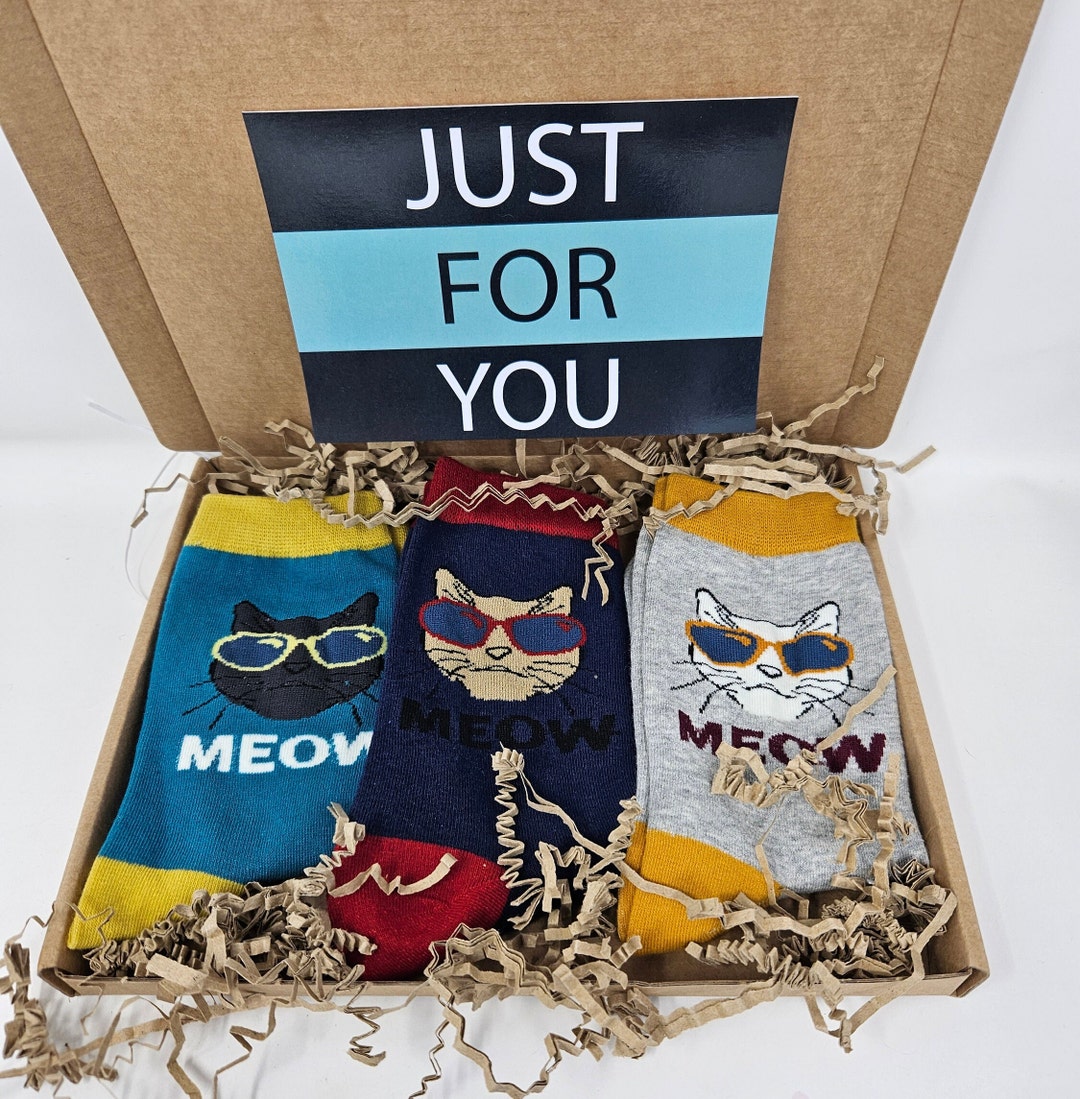 Men's Cat Lover Socks in a Box Gift Cool Cats Hamper Box Etsy UK