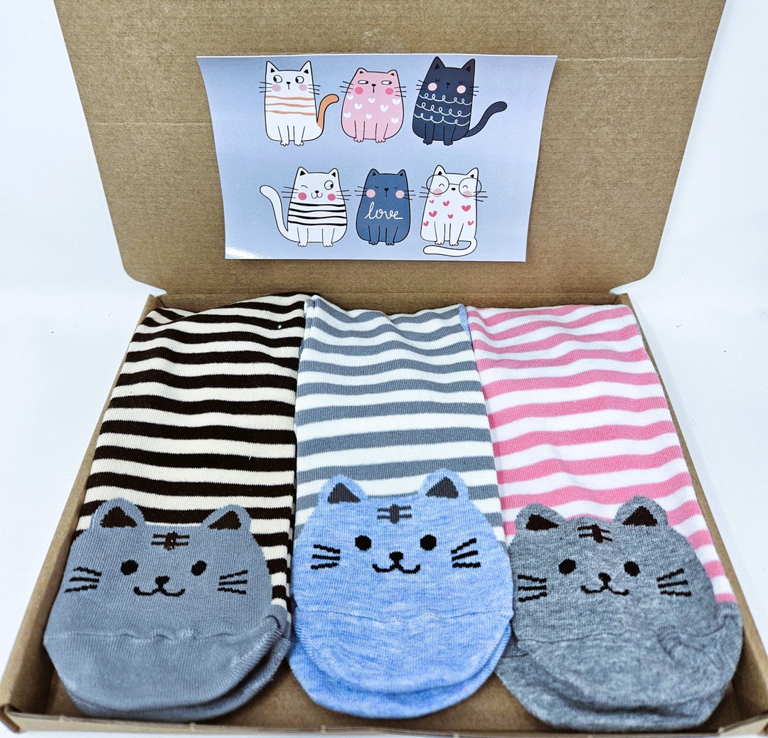 Cat Lover Socks in a Box Gift Cats Hamper Box Set for Her Ladies Women