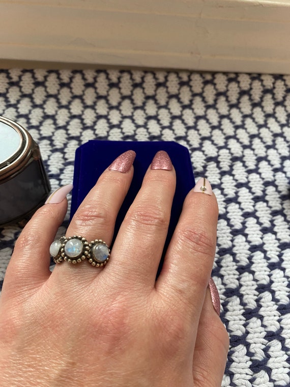 Genuine Moonstone Ring, Trinity Moonstone Ring, V… - image 5
