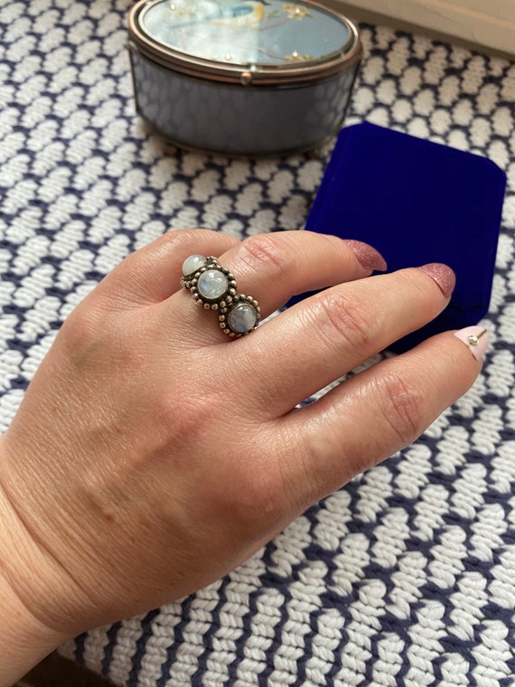 Genuine Moonstone Ring, Trinity Moonstone Ring, V… - image 7