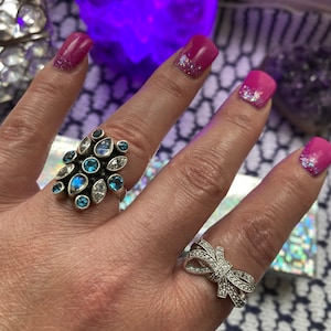 Moonstone Blue Topaz Cluster Ring, Genuine Gemstones, Signed Nicky Butler 925, Size 7