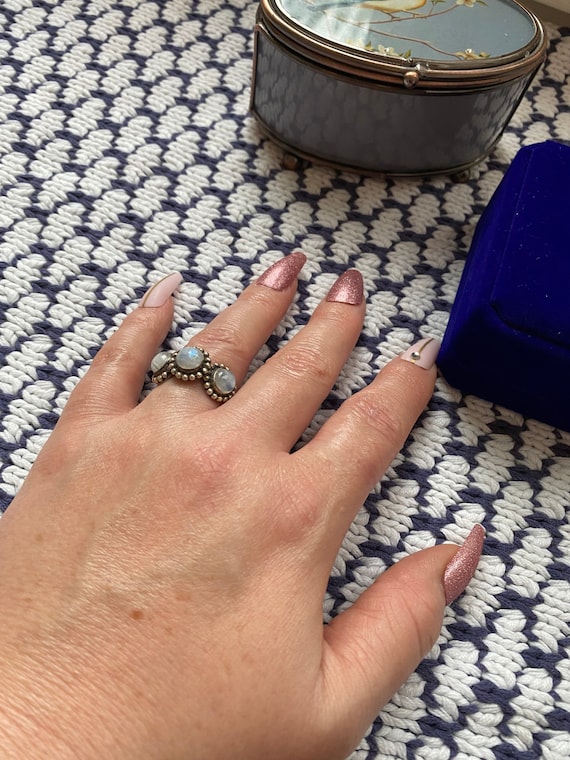 Genuine Moonstone Ring, Trinity Moonstone Ring, V… - image 6