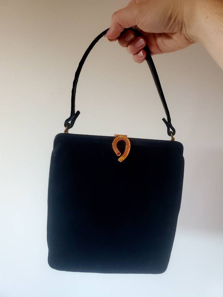 Luxurious Suede Coblentz Black Handbag Audrey Hepburn Bag 