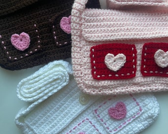 Signature Crochet Messenger Bag Pattern with Heart Pockets - Beginner-Friendly