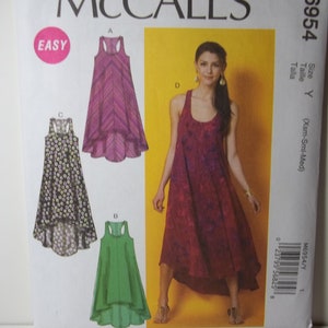 McCall's 6954, sundress,  women's, sewing pattern, size XS-M, L-XXL, pullover dress, sleeveless, racer back, high-low hem, flared dress.