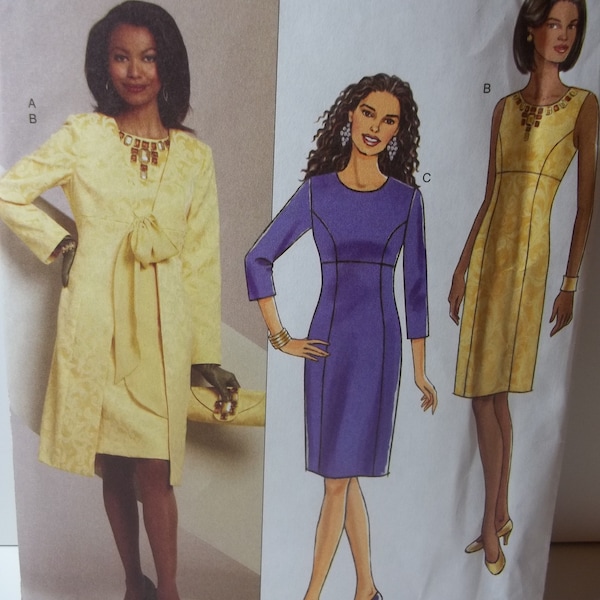 Butterick 5396, dress , coat, sewing pattern, women's, size 8-24, misses, plus size, straight, fitted dress, princes seams, close fit coat