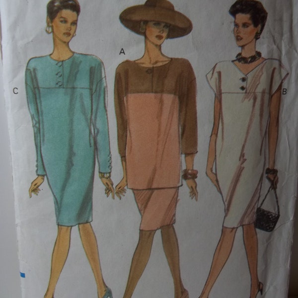 Vogue 7962, vintage, sewing, pattern, dress, tunic, skirt, size 8-24, loose fit, tapered, pull-on, mid-knee dress, top, fitted skirt