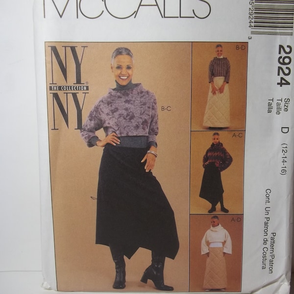 McCall's 2924, skirt, cropped top, women, pattern, size 6-10, midi, maxi, asymmetric, boiled wool, quilted, zipper, hook&eye,