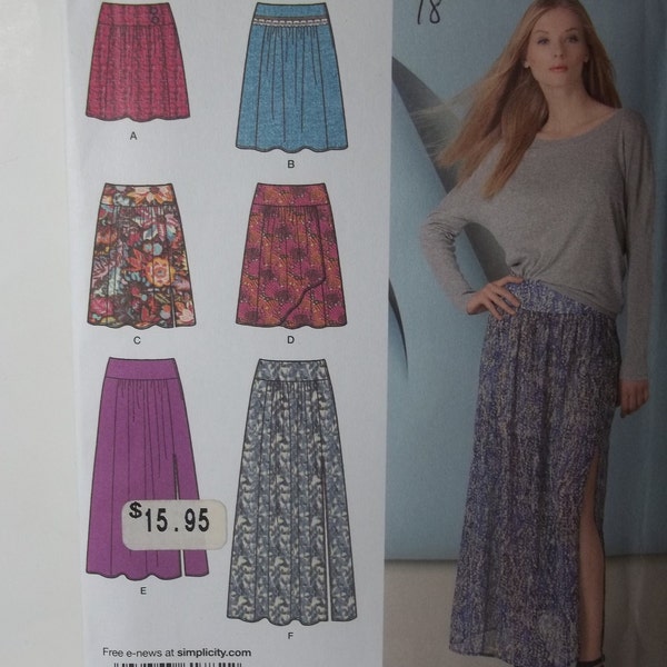 Simplicity 1782, Easy, skirt, women's, pattern, size 6-14, 14-22, full skirt, gathered front and back panels, zipper, hook&eye, maxi, slit.