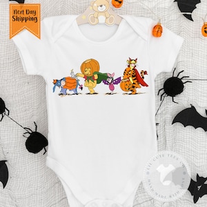 Super Cute baby Halloween Pooh Bear and Friends bodysuit , Halloween baby girl or boy outfit , Ships next day image 1