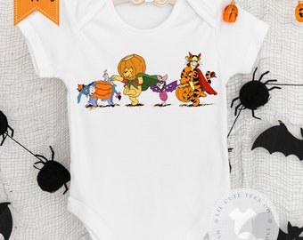 Super Cute baby Halloween Pooh Bear and Friends  bodysuit , Halloween baby girl or boy  outfit ,   Ships next day