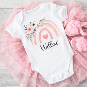 Super Cute personalize baby girl rainbow bodysuit ,  Boho rainbow  ,  Baby girl , Baby shower gift , Name Announcement bodysuit