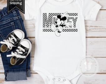 Mickey Checkered Baby Bodysuit, Baby Shower Gift