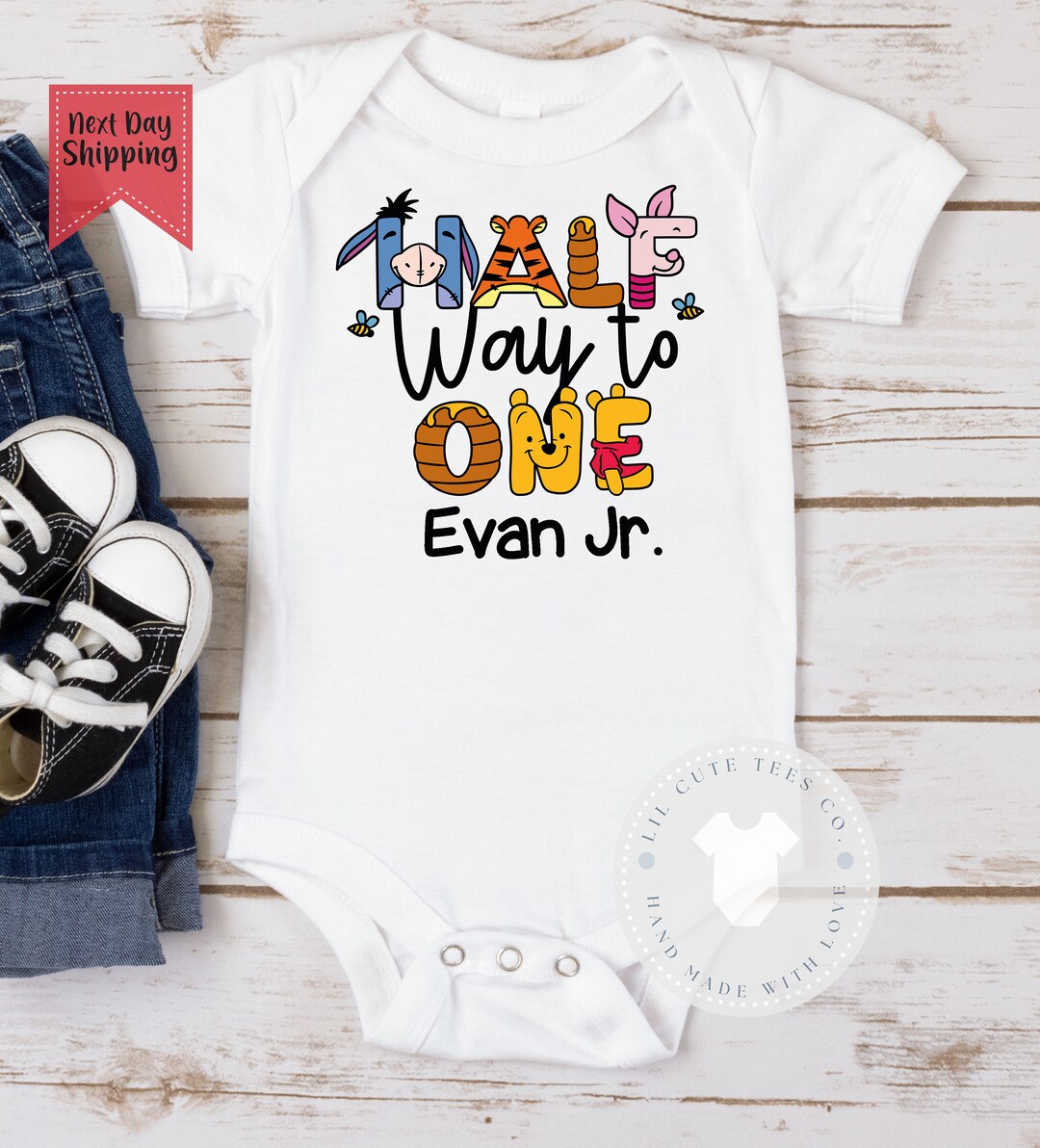 Personalized Boys or Girls Pooh Bear and Friends Half Way to One , Pooh Bear Bodysuit , Baby