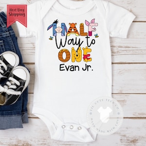Personalized Pooh Bear Half Way to One Bodysuit