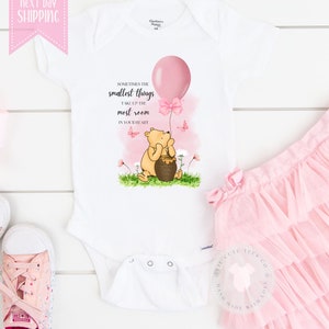 Classic Winnie the Pooh bear baby girls bodysuit  ,  Cute baby gift ,  Baby  Shower Gift , Ships next day