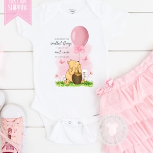 Classic Winnie the Pooh bear baby girls bodysuit  ,  Cute baby gift ,  Baby  Shower Gift , Ships next day