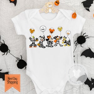 Super Cute baby Halloween Skeleton Mickey and Friends  bodysuit , Halloween baby girl or boy  outfit  ,   Ships next day