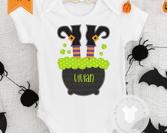 Personalized Baby Witch Cauldron Bodysuit - Halloween Party Shirt