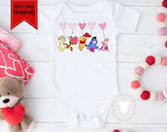 Valentine Day Boy or Girls pooh Bear Friends  bodysuit , baby Valentines Cute shirt ,   Ships next day