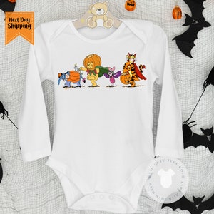 Super Cute baby Halloween Pooh Bear and Friends bodysuit , Halloween baby girl or boy outfit , Ships next day image 2