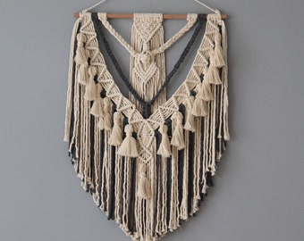 Bohemian Macrame Wall Hanging with Fringe Accents, Handmade boho Wall Art with Tassel Detail
