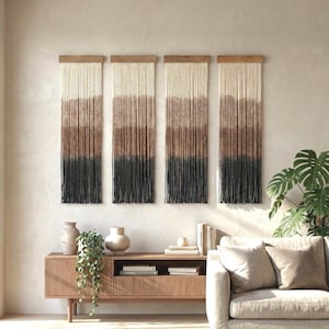 Long macrame Wall Hangings: Fiber Art wall panels, brown and black