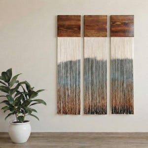 Set of 3 Macrame Wall Hangings: Dip Dye Coastal Fiber Art, wall panels