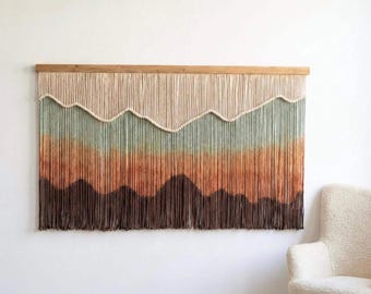 Dip Dye Mountain Macrame Wall Hanging: Oversized Fiber Art Decor