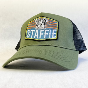 Embroidered Staffie Trucker Hat: Retro Dog Lover Baseball Cap