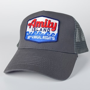 Amity Island - retro embroidered trucker cap inspired by Jaws - grey