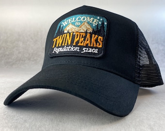 Twin Peaks inspired retro trucker cap. David Lynch hat. Black.