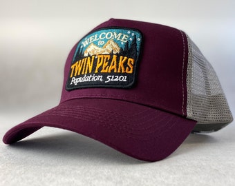 Twin Peaks inspired retro trucker cap. David Lynch hat. Burgundy.