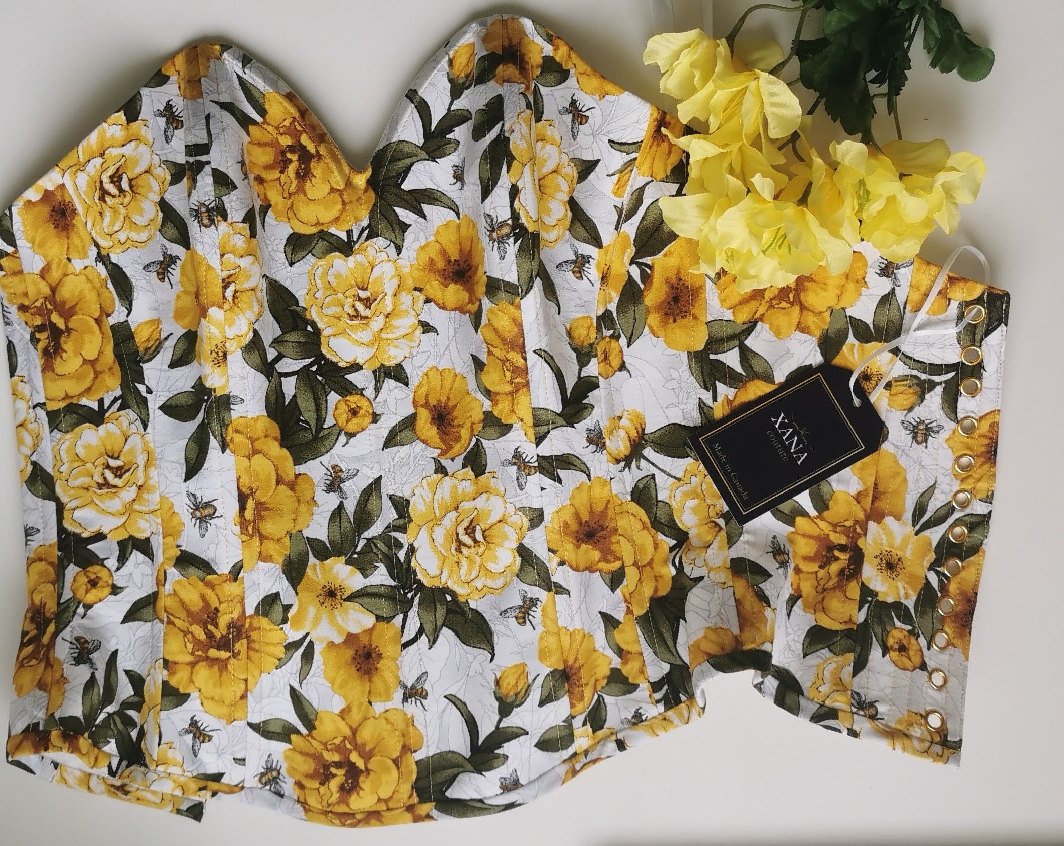 Floral Corset and Yellow Skirt Set
