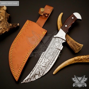 Personalized Custom Handmade High Carbon Steel Chopper Blade Camping Full Tang Knife WalnutWOOD Handle With Leather Sheath