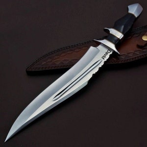 18" Custom Handmade D2 steel knife Hunting knife High Polish steel Bowie Knife Leather Sheath