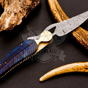 Personalized Custom Handmade Damascus Steel Pocket Knife Hunting knife Walnut Wood Handle With Leather Sheath  Boyfriend Groomsman Knife