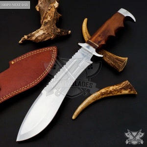 Personalized Custom Handmade High Carbon Steel Chopper Blade Camping Full Tang Knife HARD WOOD Handle With Leather Sheath