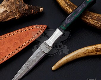 Personalized Custom Handmade Damascus Steel Boot Knife Camping Full Tang Knife HARD WOOD Handle With Leather Sheath  Groomsman Knife