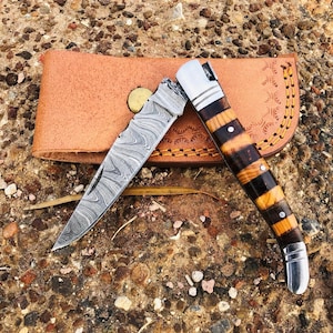 Damascus Folding Knife Handmade Damascus Steel Folding Knife Pocket Knife Gift For Him Anniversary Gift Knife Groomsmen Gift For Her