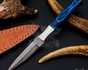 Personalized Custom Handmade Damascus Steel Boot Knife Camping Full Tang Knife HARD WOOD Handle With Leather Sheath  Groomsman Knife