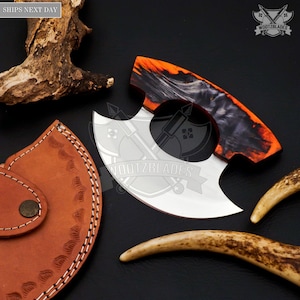 Cuchillo de chef de cocina Ulu de acero D2 personalizado, cuchillo de chef resistente, mango D2 de resina con funda de cuero